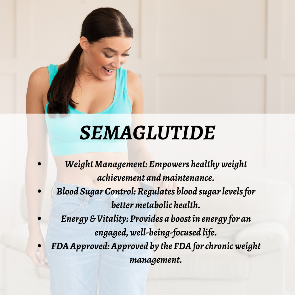 semaglutide medication with text highlighting its benefits