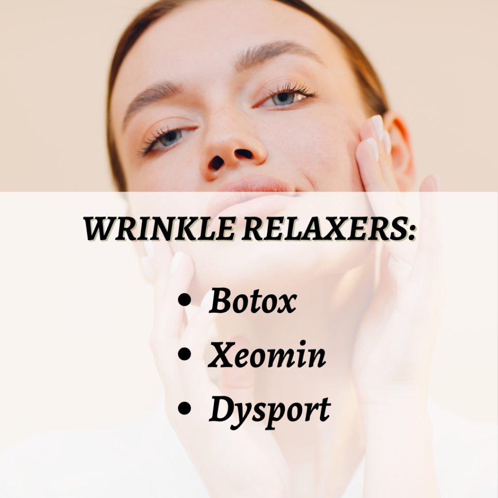 Image displaying Botox, Xeomin, and Dysport wrinkle relaxing injectable services